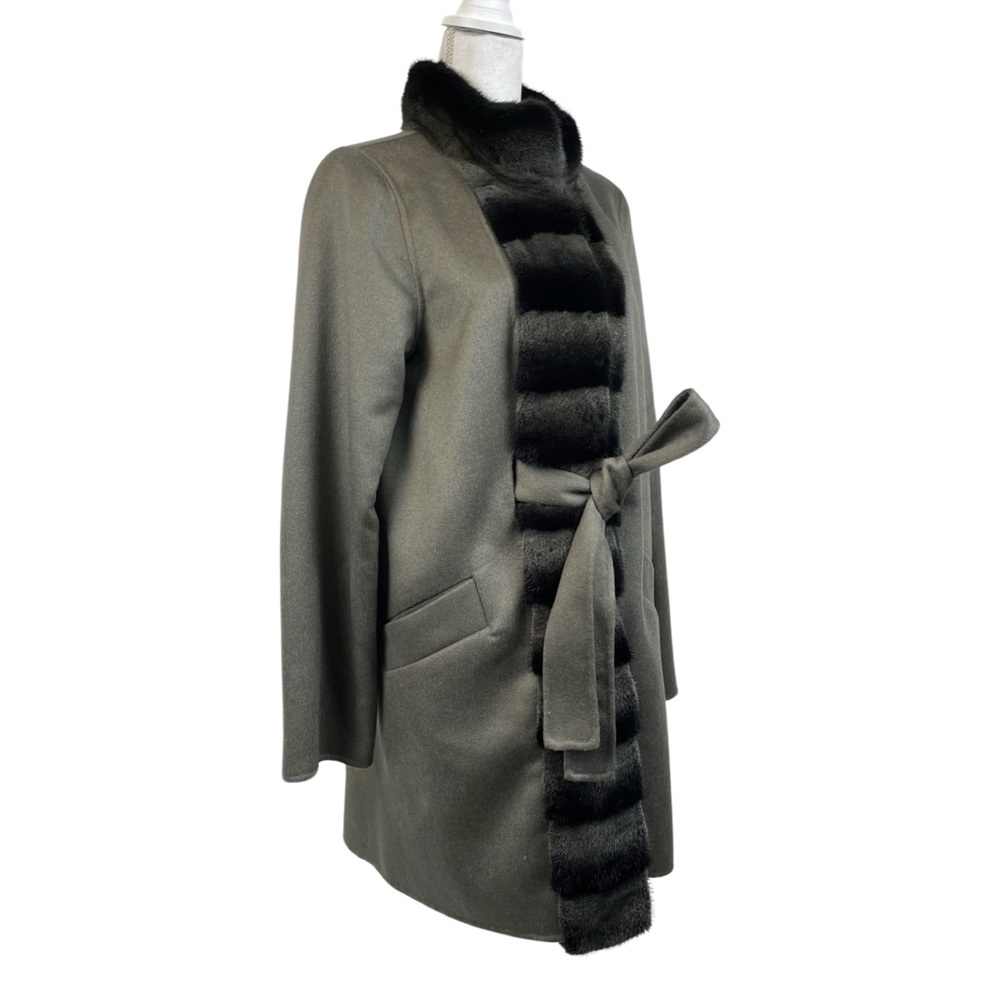 Grey Double Faced Cashmere Coat with Mink Tuxedo